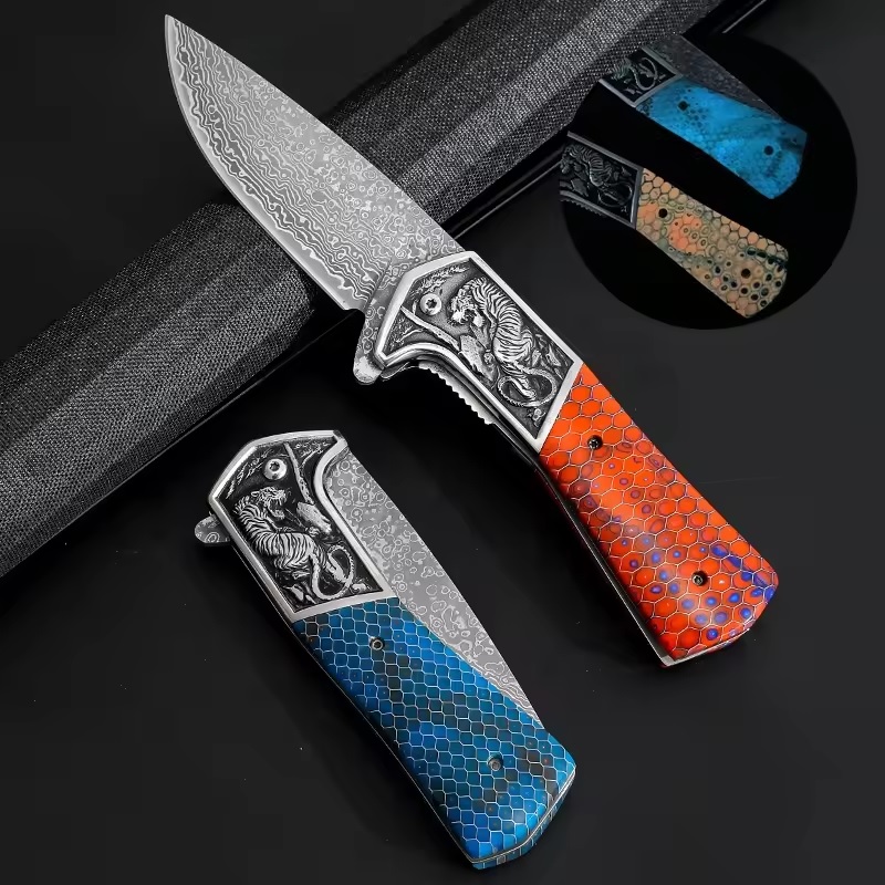 Damaškový outdoorový zavírací nůž CO-42105 DA3244 - Modrá / 2. jakost