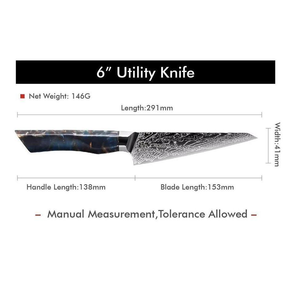 Damaškový kuchyňský nůž SE-37602 - Santoku/Modrá