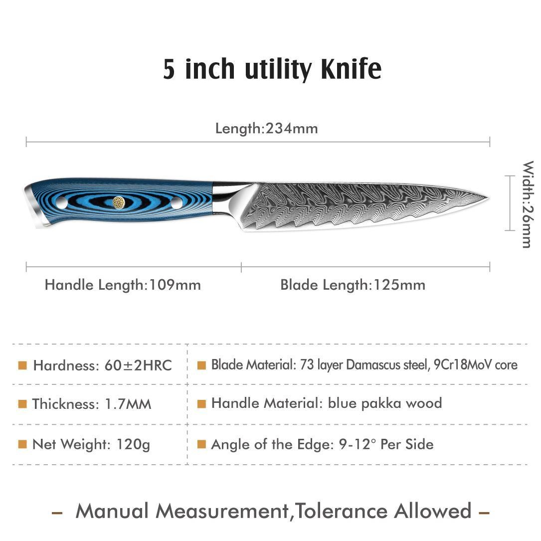 Damaškový kuchyňský nůž TU-37500 - Utility/Modrá